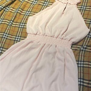 Pink Sleeveless Dress with Ruffled Neckline